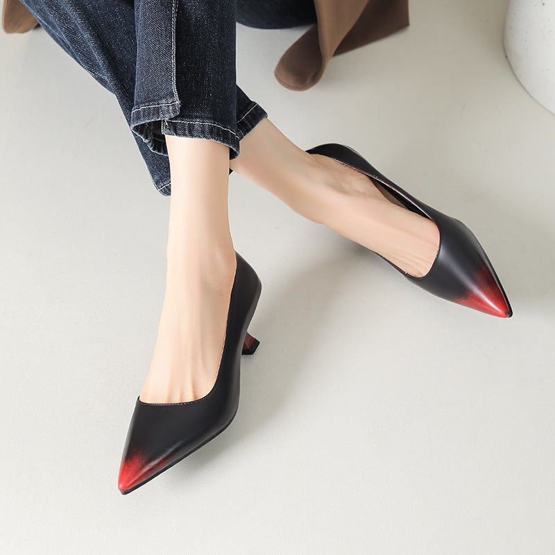 Source Spring Elegant Pointed Middle Heel 31-45 Size Shallow Mouth All-Match Single Shoes For Women - Image 3