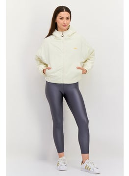 Reebok Women Sportswear Fit Long Sleeve Brand Logo Hooded Sweatshirt, Light Cream  - Image 3