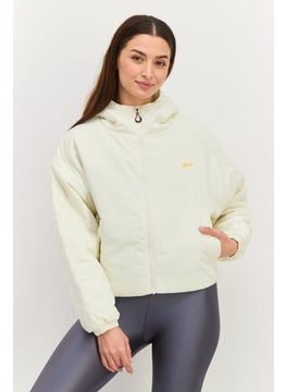 Reebok Women Sportswear Fit Long Sleeve Brand Logo Hooded Sweatshirt, Light Cream  - Image 1