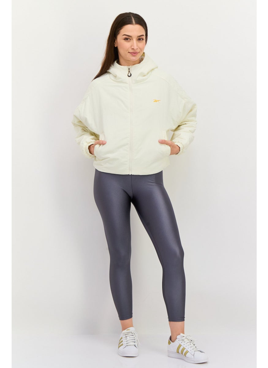 Reebok Women Sportswear Fit Long Sleeve Brand Logo Hooded Sweatshirt, Light Cream  - Image 3