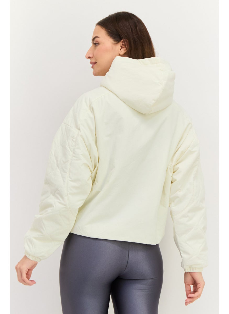 Reebok Women Sportswear Fit Long Sleeve Brand Logo Hooded Sweatshirt, Light Cream  - Image 2