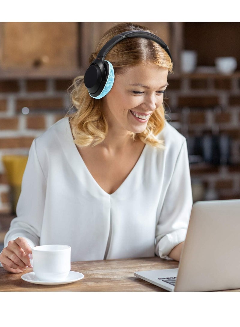 SYOSI Disposable Headphone Covers 300 Pieces Non Woven Sanitary Headphone Ear Covers Black Fabric Headset Covers Ear Pad Covers for Headphones 11 Cm 4.3 Inch White Blue Black - Image 3