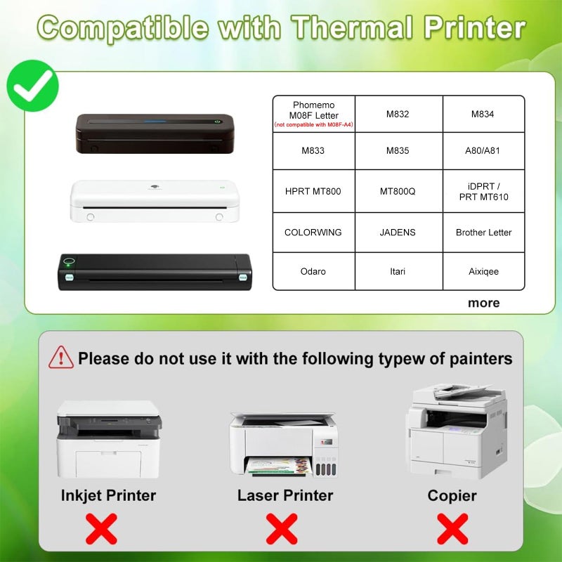 Tapsin Thermal Printer Paper 8.5 x 11 Inch, Quick-Dry US Letter Paper, Compatible with M08F M832 Portable Printer, Continuous Perforated Folding Paper, 200 Sheets - Image 4