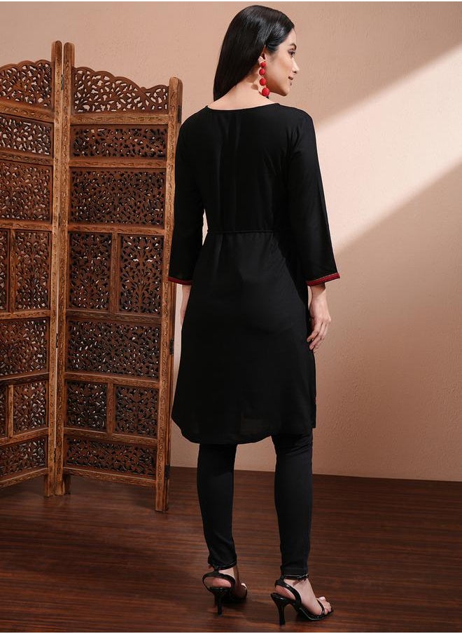 Vishudh - Women Black Embroidered A-Line Kurta by Styli - Image 1