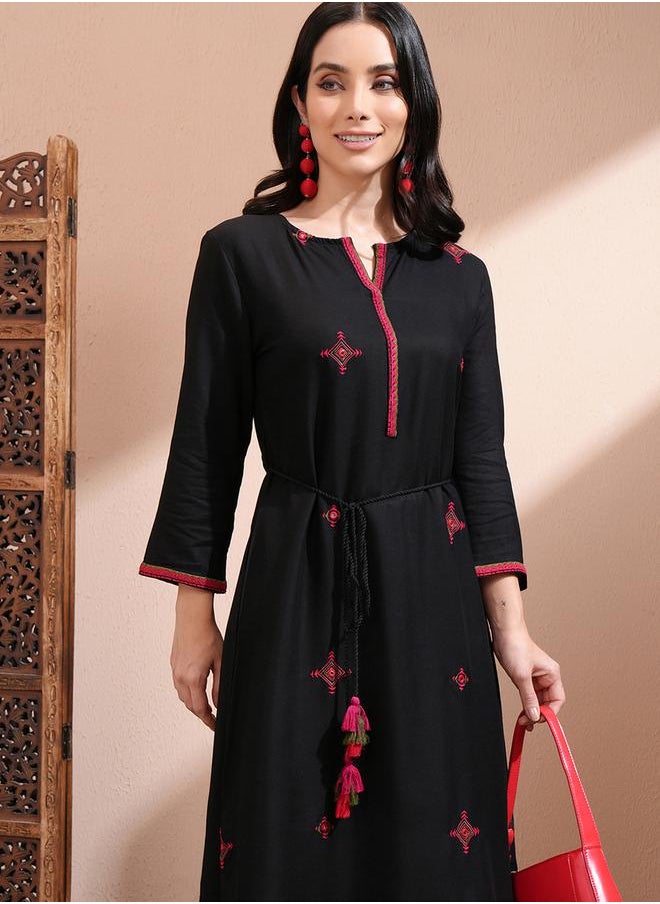 Vishudh - Women Black Embroidered A-Line Kurta by Styli - Image 1
