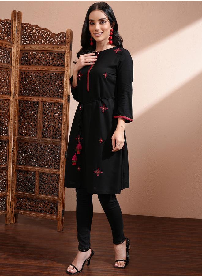 Vishudh - Women Black Embroidered A-Line Kurta by Styli - Image 1