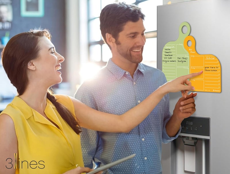 3 Lines TWOgether All in One Acrylic Board Planner Fridge Magnet | Organizer, Daily Planner For Couples | To-Do List, Meal Planning, Shopping List| Unique gift| Total Size 27*24cms| Green Yellow Color - Image 2