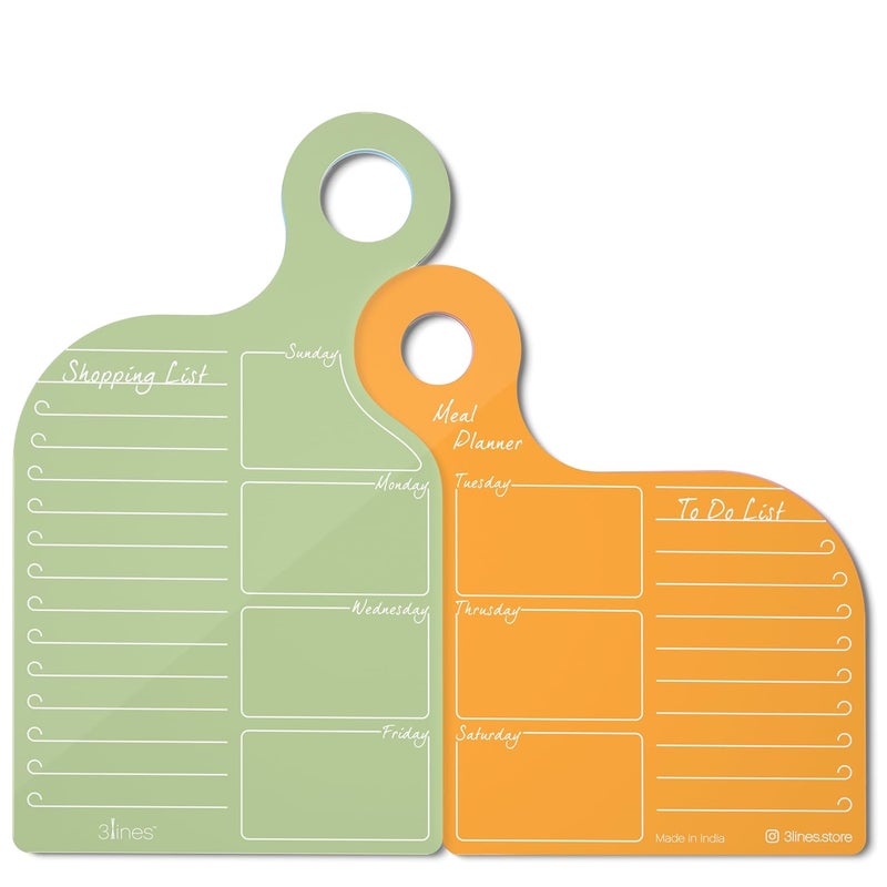 3 Lines TWOgether All in One Acrylic Board Planner Fridge Magnet | Organizer, Daily Planner For Couples | To-Do List, Meal Planning, Shopping List| Unique gift| Total Size 27*24cms| Green Yellow Color - Image 1