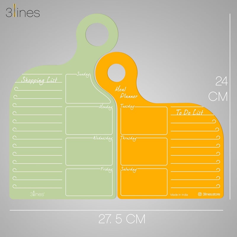 3 Lines TWOgether All in One Acrylic Board Planner Fridge Magnet | Organizer, Daily Planner For Couples | To-Do List, Meal Planning, Shopping List| Unique gift| Total Size 27*24cms| Green Yellow Color - Image 4