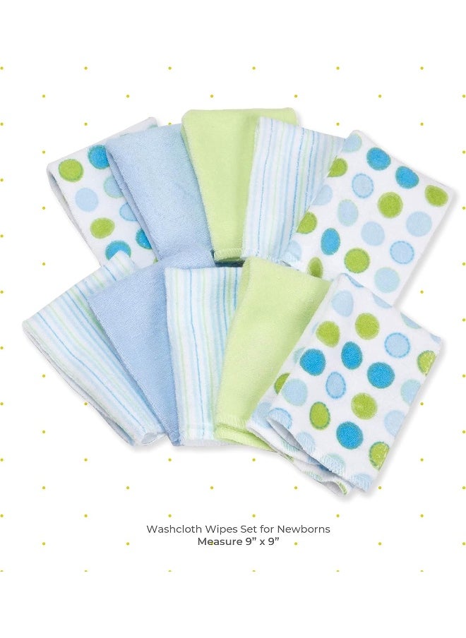 Spasilk Spasilk Washcloth Wipes Set For Newborn Boys And Girls, Soft Terry Washcloth Set-Pack Of 20, Blue Dot  - Image 2