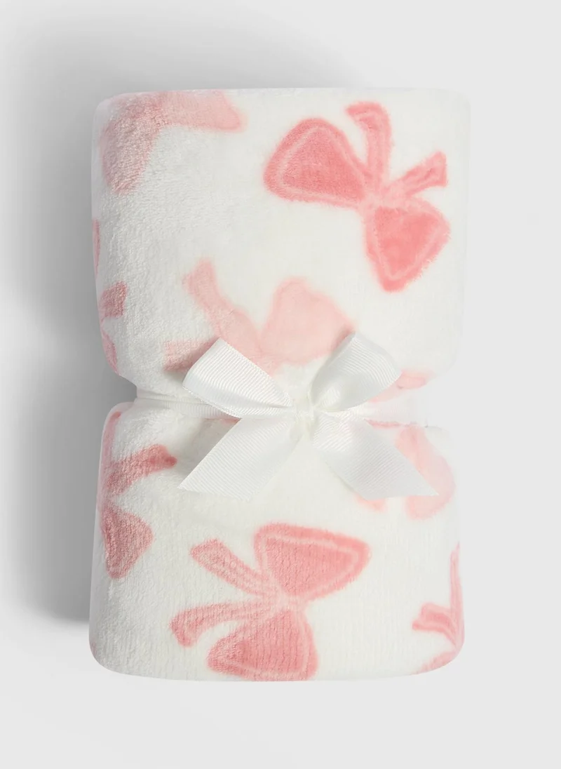Matalan Pink Bow Fleece Blanket