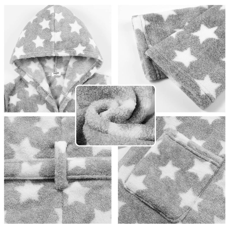 V.&GRIN Girls Fleece Robe, Plush Hooded Soft Fuzzy Warm Fluffy Bathrobe for Kids 5-14 Yearsï¼ˆStar Gray 5-6ï¼‰ - Image 4