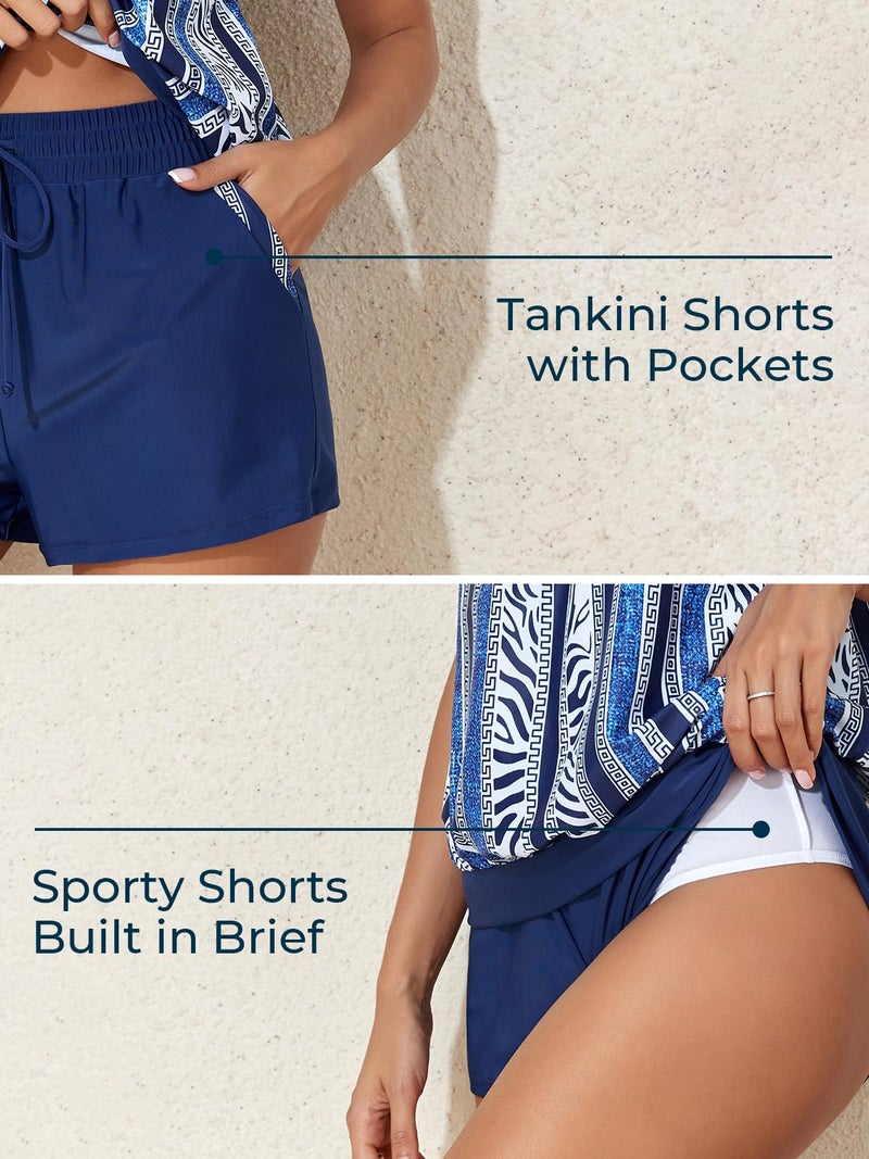 Summer Mae Blouson Women's Tankini Swimsuits Tummy Control Modest 2026 Two Piece with Sporty Pockets Bathing Suits Blue Vertical Large - Image 4