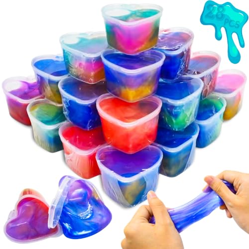 LUKBERA 28 Pack Galaxy Slimes Set Heart Slime Stress Relief for Kids Boys Girls Valentines Day Classroom School Exchange Birthday Gifts Game Prizes - Image 1