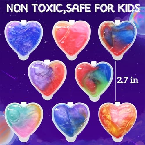 LUKBERA 28 Pack Galaxy Slimes Set Heart Slime Stress Relief for Kids Boys Girls Valentines Day Classroom School Exchange Birthday Gifts Game Prizes - Image 5