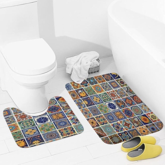 BOHO BATHROOM RUGS SETS 2 PIECE FOR BATHROOM DECORABSORBENT BATH RUGS SET NON SLIP WASHABLE CUTE BATH MAT QUICK DRY RUGS FOR BATHTUB BOHO DECOR WITH USHAPED CONTOUR TOILET