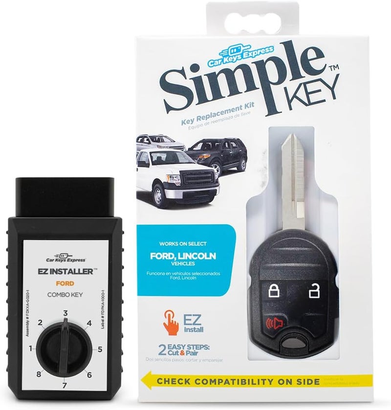 Car Keys Express مفتاح بسيط، جهاز تحكم عن بعد للمفتاح ومبرمج مفاتيح بأزرار 3، مجموعة استبدال المفتاح، مبرمج مفتاح بسيط لمركبات فورد، لينكولن، ميركوري، ومازدا المختارة - Image 1