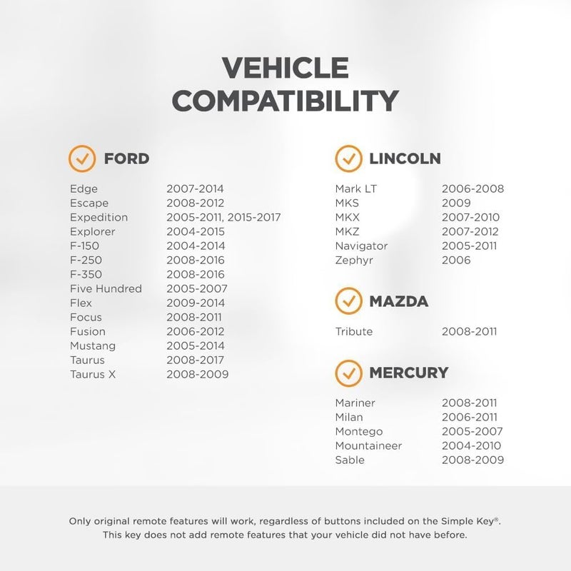 Car Keys Express مفتاح بسيط، جهاز تحكم عن بعد للمفتاح ومبرمج مفاتيح بأزرار 3، مجموعة استبدال المفتاح، مبرمج مفتاح بسيط لمركبات فورد، لينكولن، ميركوري، ومازدا المختارة - Image 2