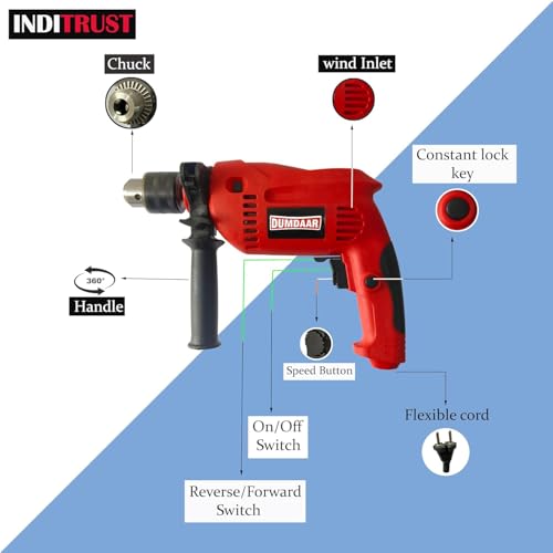 Inditrust Dumdaar Impact Drill Machine Set, 700W, 100% Copper Winding, 9pc Drill Bits for Wall/Wood/Metal, (RED) - Image 2