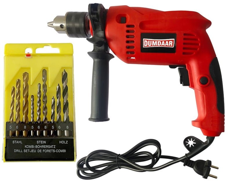 Inditrust Dumdaar Impact Drill Machine Set, 700W, 100% Copper Winding, 9pc Drill Bits for Wall/Wood/Metal, (RED) - Image 1