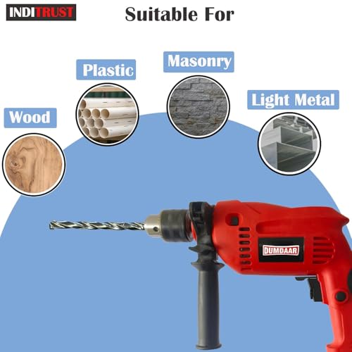 Inditrust Dumdaar Impact Drill Machine Set, 700W, 100% Copper Winding, 9pc Drill Bits for Wall/Wood/Metal, (RED) - Image 5