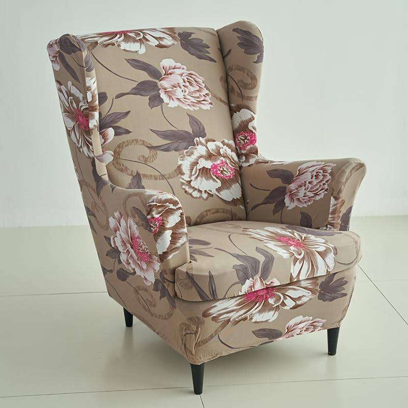 HOKIPO HOKIPO 140 GSM Stretchable Wing Chair Cover Buff Brown Geum AR5135D3 - Image 2