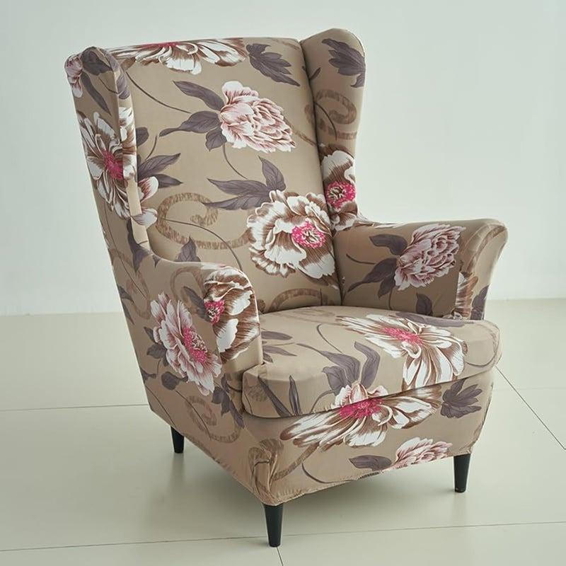 HOKIPO HOKIPO 140 GSM Stretchable Wing Chair Cover Buff Brown Geum AR5135D3 - Image 1