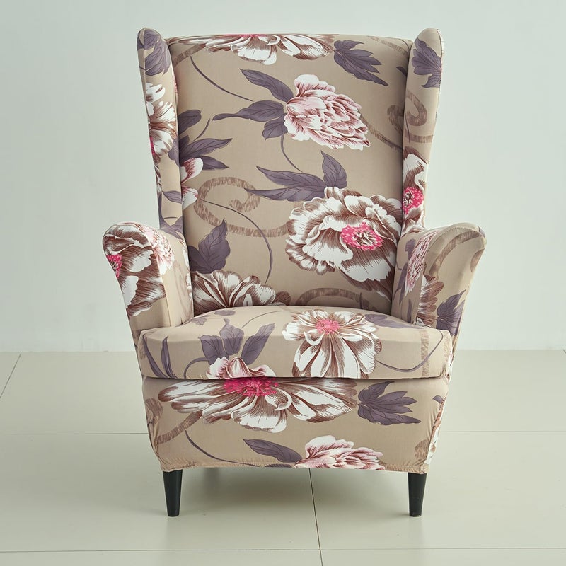 HOKIPO HOKIPO 140 GSM Stretchable Wing Chair Cover Buff Brown Geum AR5135D3 - Image 3