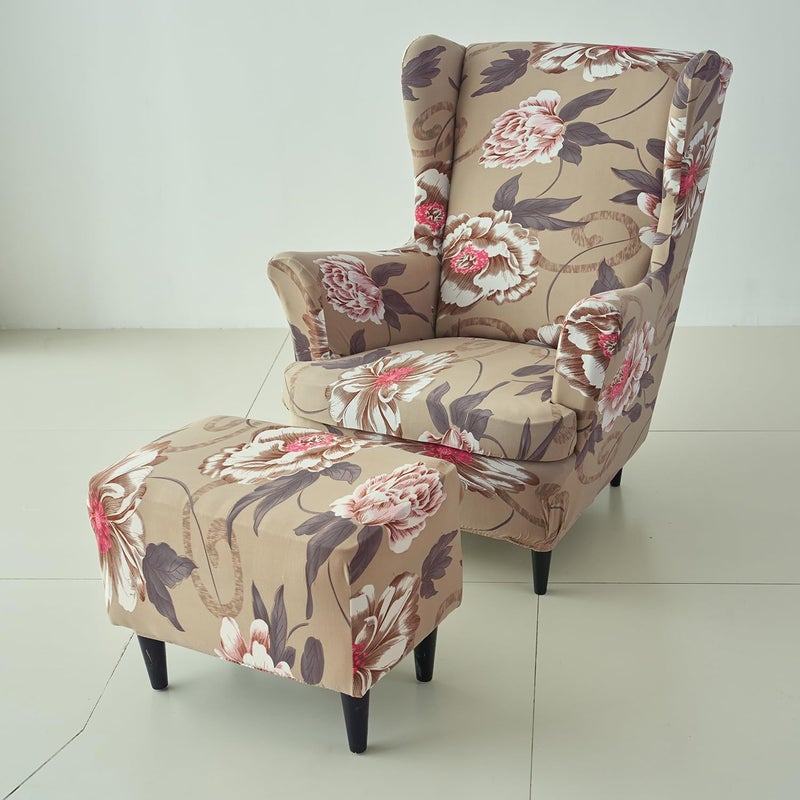 HOKIPO HOKIPO 140 GSM Stretchable Wing Chair Cover Buff Brown Geum AR5135D3 - Image 5