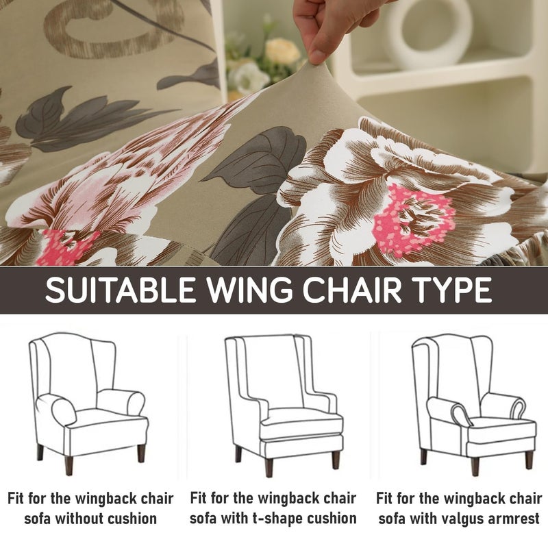 HOKIPO HOKIPO 140 GSM Stretchable Wing Chair Cover Buff Brown Geum AR5135D3 - Image 4