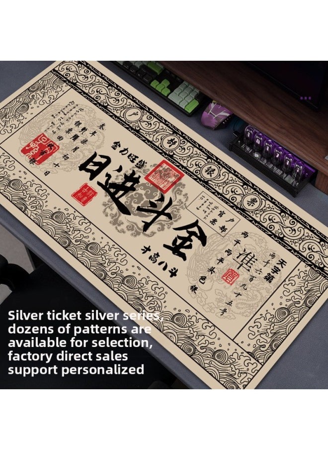 Super Large Silver Ticket Creative Mouse Pad Computer Office Desk Pad Game Keyboard Pad Student Lock Edge Thickened Lock Edge-Color:600*300*2mm-Pattern:Lucky And Good Fortune  - Image 2