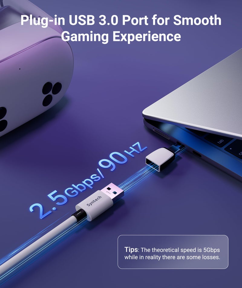 Syntech كابل سينتيك للربط مع الشحن 16 قدم متوافق مع Oculus/Meta Quest 3S/3 ملحقات، Quest2/Pro، Pico4، كابل VR من الجيل التالي مع محول USB 3.0 A إلى C لـ SteamVR، شحن وربط في نفس الوقت - Image 3