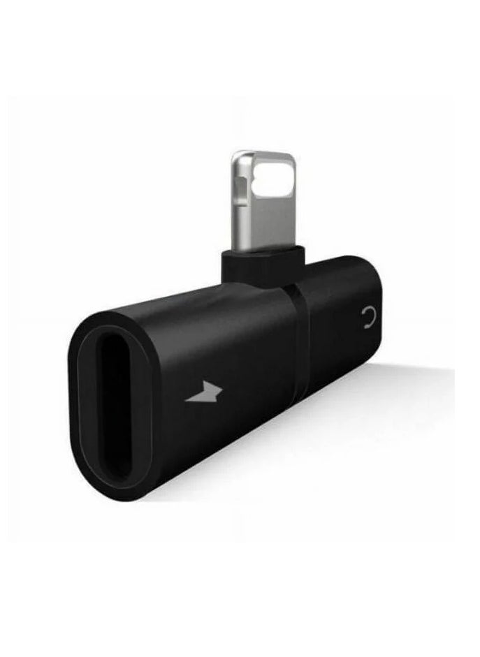 2 In 1 Double Lightning Headphone Audio And Charge Splitter Adapter   Black