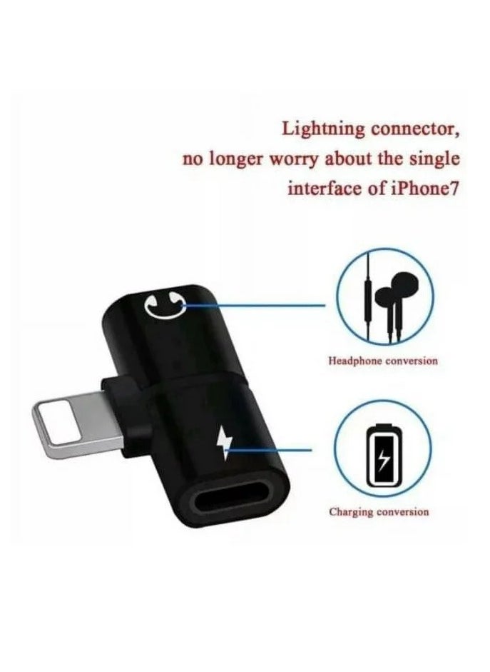 2 In 1 Double Lightning Headphone Audio And Charge Splitter Adapter   Black