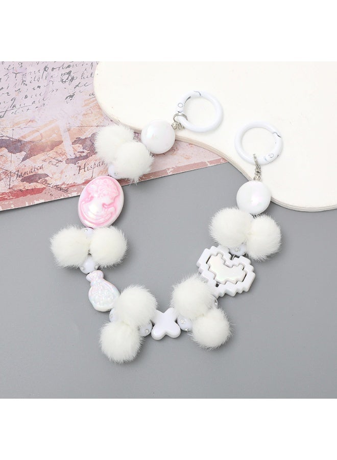 NIBEMINENT Phone Charm/ Chain Strap for Women Girls, Diamond Chain Cell Phone Case Lanyard Wrist Strap，K2766/White