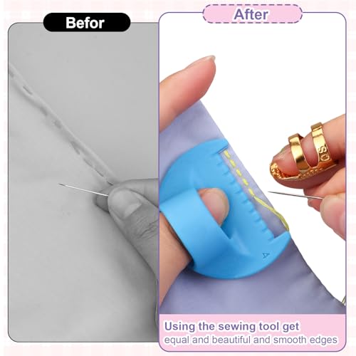 Dexspoeny 6Pcs Sewing Tool Kit-4Pcs Edge Stitch Lock & Sewing Gauge + 2Pcs Adjustable Thimble Finger Protector,Precision Measuring Tool & Needle Shield for Sewing, Quilting, DIY Crafts - Image 5