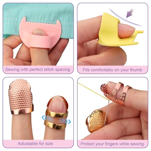 Dexspoeny 6Pcs Sewing Tool Kit-4Pcs Edge Stitch Lock & Sewing Gauge + 2Pcs Adjustable Thimble Finger Protector,Precision Measuring Tool & Needle Shield for Sewing, Quilting, DIY Crafts - Image 4