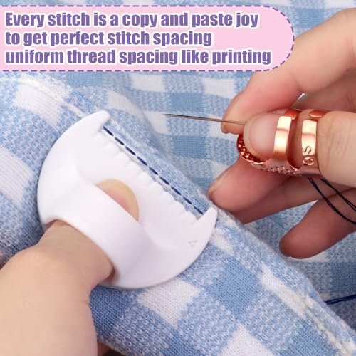 Dexspoeny 6Pcs Sewing Tool Kit-4Pcs Edge Stitch Lock & Sewing Gauge + 2Pcs Adjustable Thimble Finger Protector,Precision Measuring Tool & Needle Shield for Sewing, Quilting, DIY Crafts - Image 2