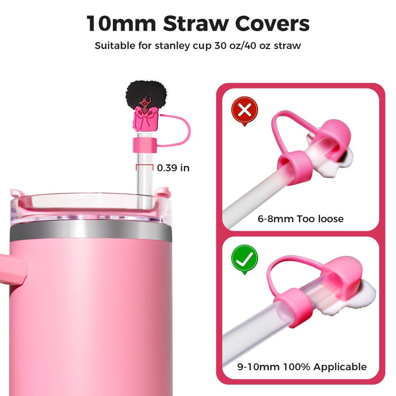 WLEAD 6PCS Pink Black Girl Straw Covers for Stanley Cupï¼ŒCute Silicone Straw Topper for 10mm Drinking Straw Tip Covers Stanley Cup Accessories - Image 2