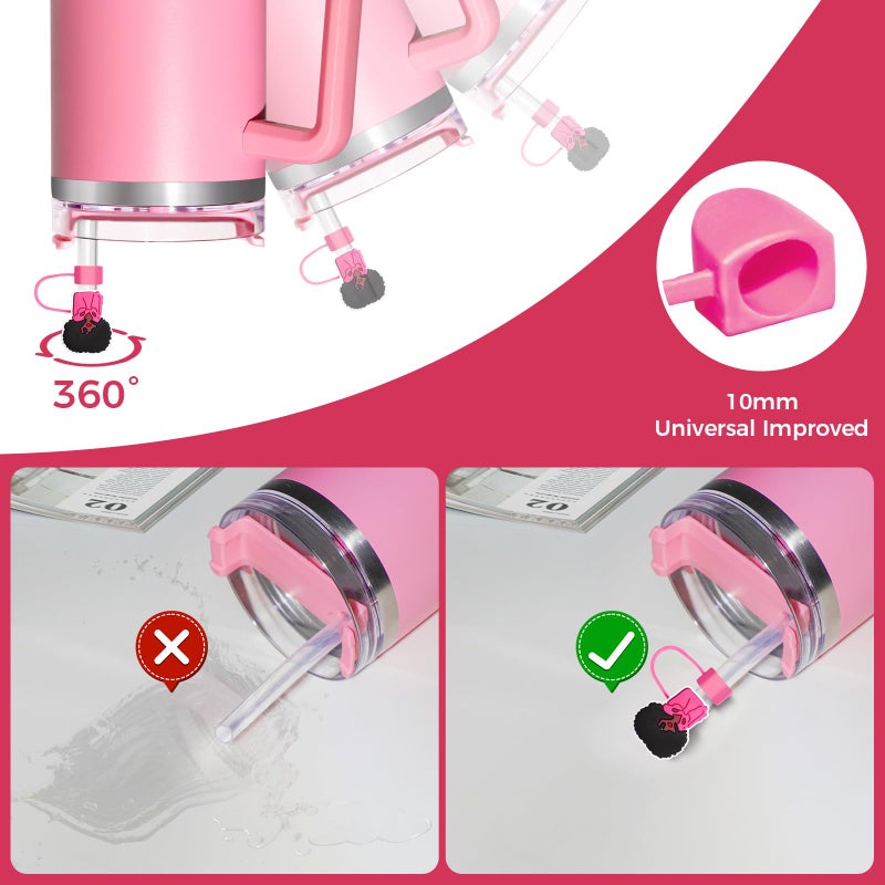 WLEAD 6PCS Pink Black Girl Straw Covers for Stanley Cupï¼ŒCute Silicone Straw Topper for 10mm Drinking Straw Tip Covers Stanley Cup Accessories - Image 4