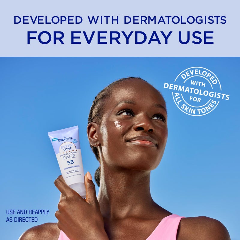 Coppertone Every Tone Invisible Finish Face Sunscreen SPF 55, Lightweight, Blends in Clear Sunscreen for All Skin Tones, 2 Fl Oz Tube - Image 3