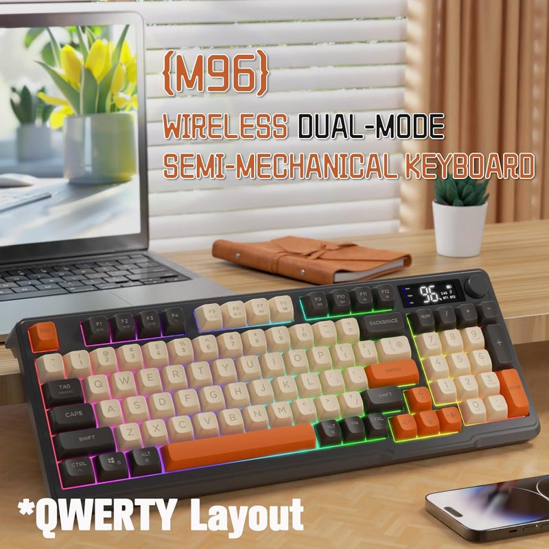 LexonElec Gaming Keyboard Dual-Mode Wireless with 2.4G & BT5.0, Semi-Mechanical Membrane Keyboard with Display & Button, Rainbow Backlit, 94 Keys PBT Keycap, 3000 mAh Rechargeable for Mac/PC-Grey - Image 2