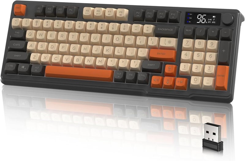 LexonElec Gaming Keyboard Dual-Mode Wireless with 2.4G & BT5.0, Semi-Mechanical Membrane Keyboard with Display & Button, Rainbow Backlit, 94 Keys PBT Keycap, 3000 mAh Rechargeable for Mac/PC-Grey - Image 1