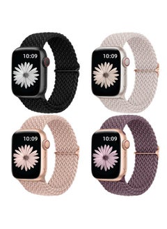 4 Pack Braided Solo Loop Compatible with Apple Watch Band 38mm 40mm 41mm 42mm 44mm 45mm 46mm 49mm Women Men, Stretchy Nylon Elastic Sport Strap for iWatch Series 10 9 8 7 6 5 4 3 2 1 SE Ultra/Ultra 2