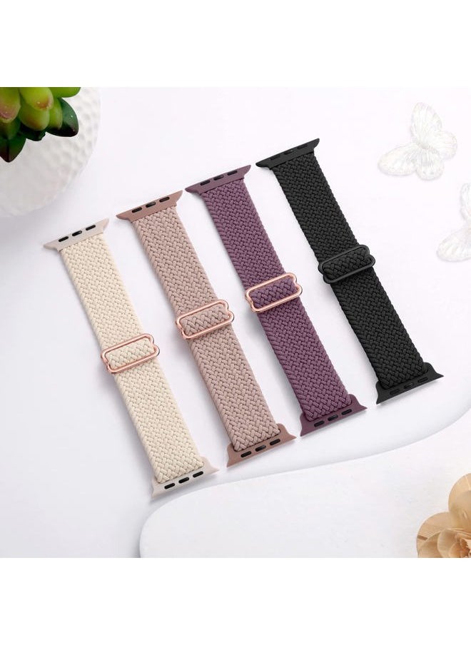 DAQIN - 4 Pack Braided Solo Loop Compatible with Apple Watch Band 38mm 40mm 41mm 42mm 44mm 45mm 46mm 49mm Women Men, Stretchy Nylon Elastic Sport Strap for iWatch Series 10 9 8 7 6 5 4 3 2 1 SE Ultra/Ultra 2 - Image 1