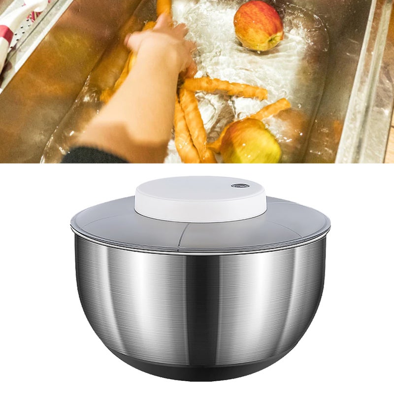 Electric Salad Spinner: Stainless Steel, Effortless Water Removal, Quick Drying - Versatile Fruit And Vegetable Strainer - Efficient Vegetable Dehydrator for Home Cooks And Healthy Eaters - Image 5