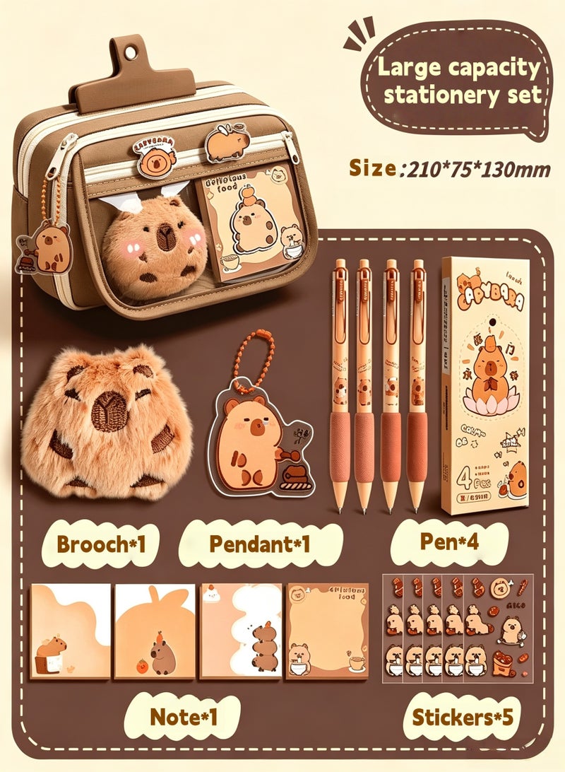 BESTPEAK Pencil Box Set, Comes with Stationery Box+Stickers+Brooch+Stickers+Notes+Pen+Pendant, 9-Layer Large Stationery Set Makeup Bag (Brown) - Image 1