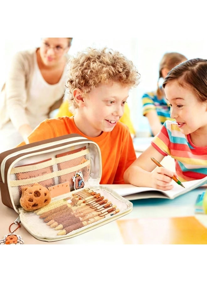 BESTPEAK Pencil Box Set, Comes with Stationery Box+Stickers+Brooch+Stickers+Notes+Pen+Pendant, 9-Layer Large Stationery Set Makeup Bag (Brown) - Image 5