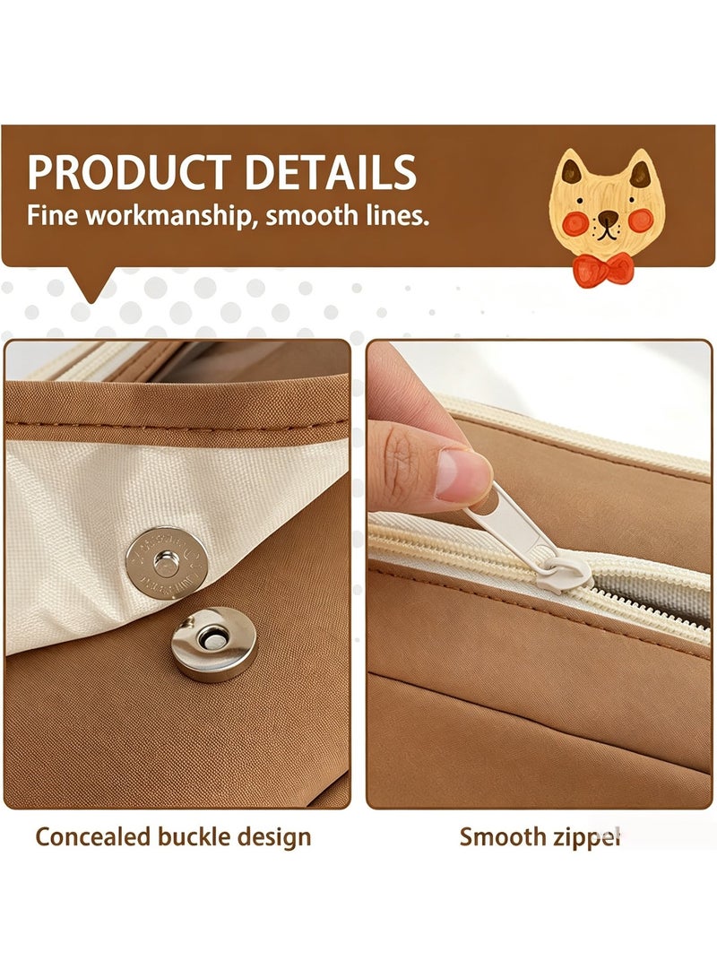 BESTPEAK Pencil Box Set, Comes with Stationery Box+Stickers+Brooch+Stickers+Notes+Pen+Pendant, 9-Layer Large Stationery Set Makeup Bag (Brown) - Image 4