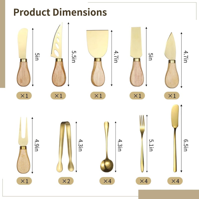 20-Piece Wooden Handled Charcuterie Accessories Set - Cheese Cutters, Spreaders, Forks, Tongs, and Spoons for Butter, Cheese - Image 3